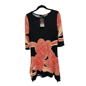 Reborn New York‎ Womens Size Large Red Black Dress Fit & flare Assymetric Hem